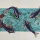 Swimming of Koi Fish<br>Collagraph with Collaged linocut<br>18&rdquo; x 24&rdquo;