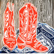 Red Boots<br>Linocut<br> 12&rdquo; x12&rdquo;